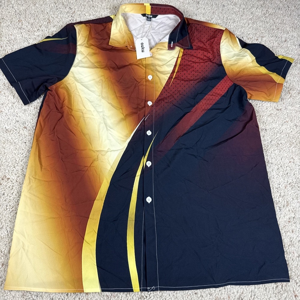 NEW with Tags! Ouku Men's Geometric Polo long Sleeve Abstract Golf XL‎